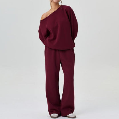 Women's Jumpsuit Set | Off-Shoulder Sweatshirt & Wide-Leg Pants
