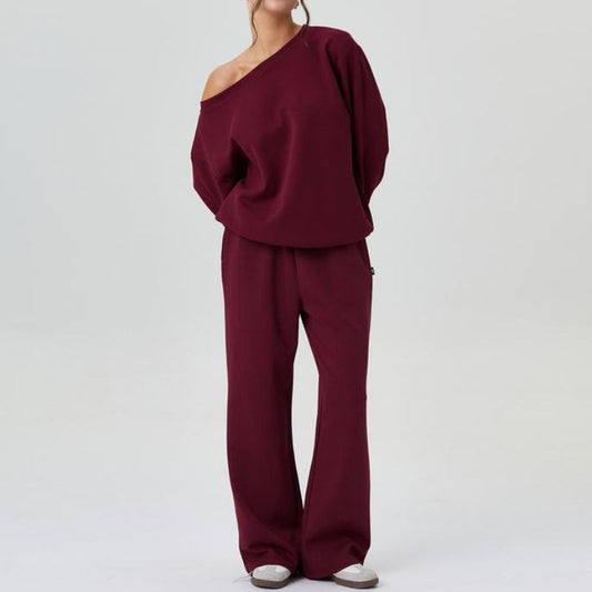 Women's Jumpsuit Set | Off-Shoulder Sweatshirt & Wide-Leg Pants