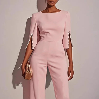 Women's Jumpsuit | Wide Leg Pearl Detail