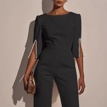 Women's Jumpsuit | Wide Leg Pearl Detail