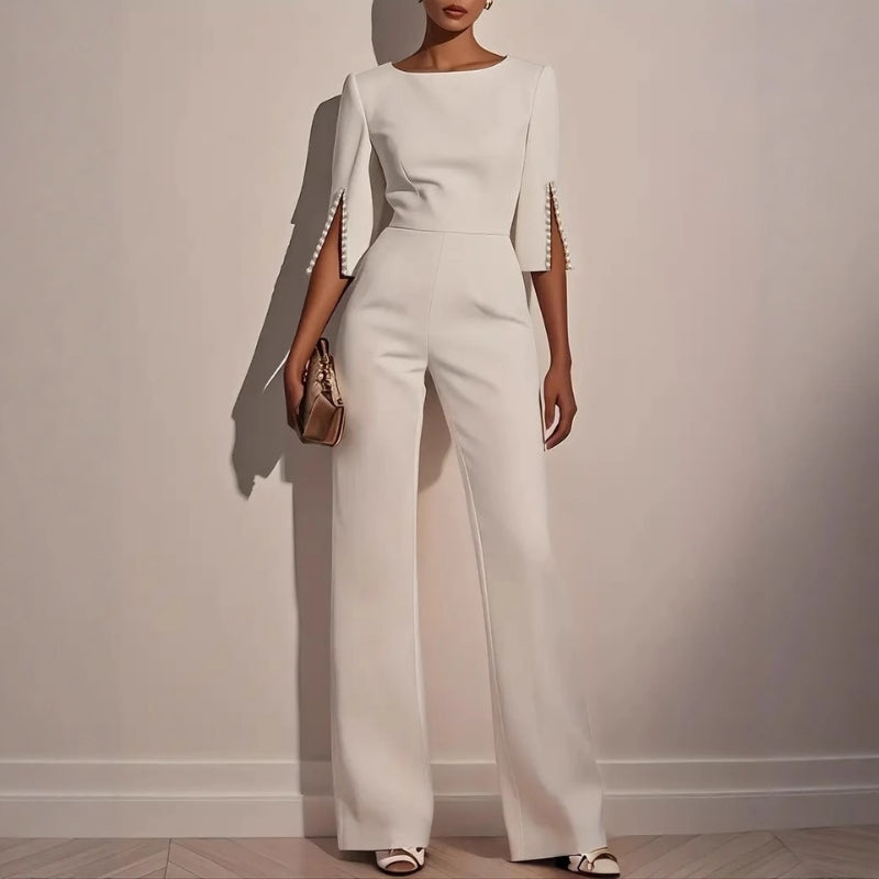 Women's Jumpsuit | Wide Leg Pearl Detail