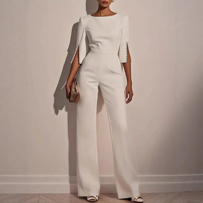 Women's Jumpsuit | Wide Leg Pearl Detail