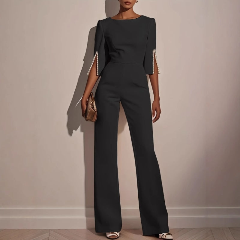 Women's Jumpsuit | Wide Leg Pearl Detail