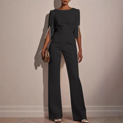 Women's Jumpsuit | Wide Leg Pearl Detail
