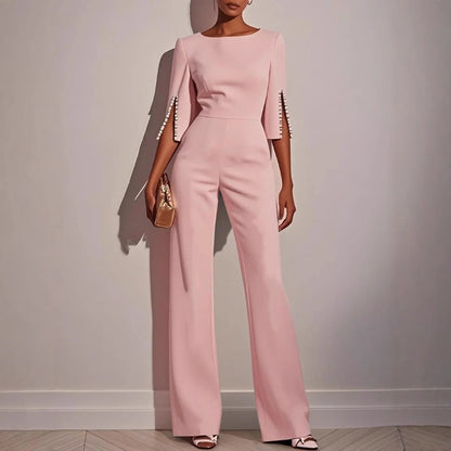 Women's Jumpsuit | Wide Leg Pearl Detail