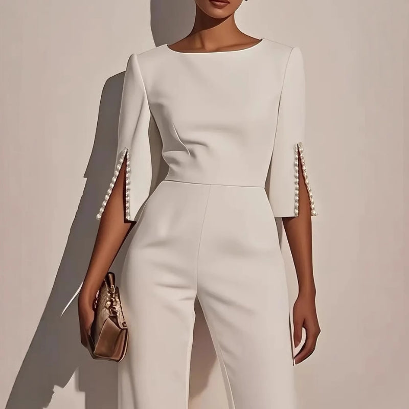Women's Jumpsuit | Wide Leg Pearl Detail