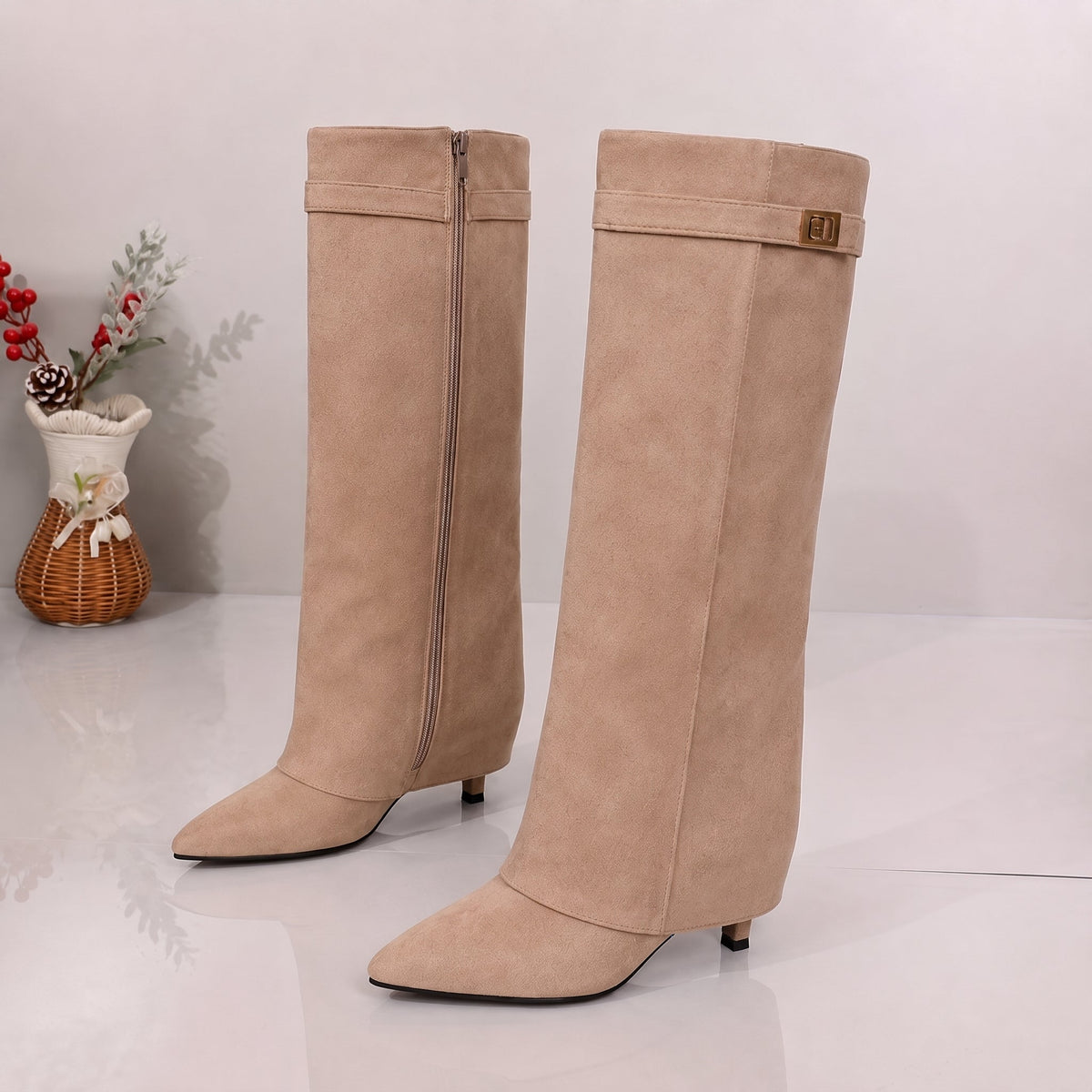 Women's Knee-High Boots | Pointed Toe & Fold-Over Cuff