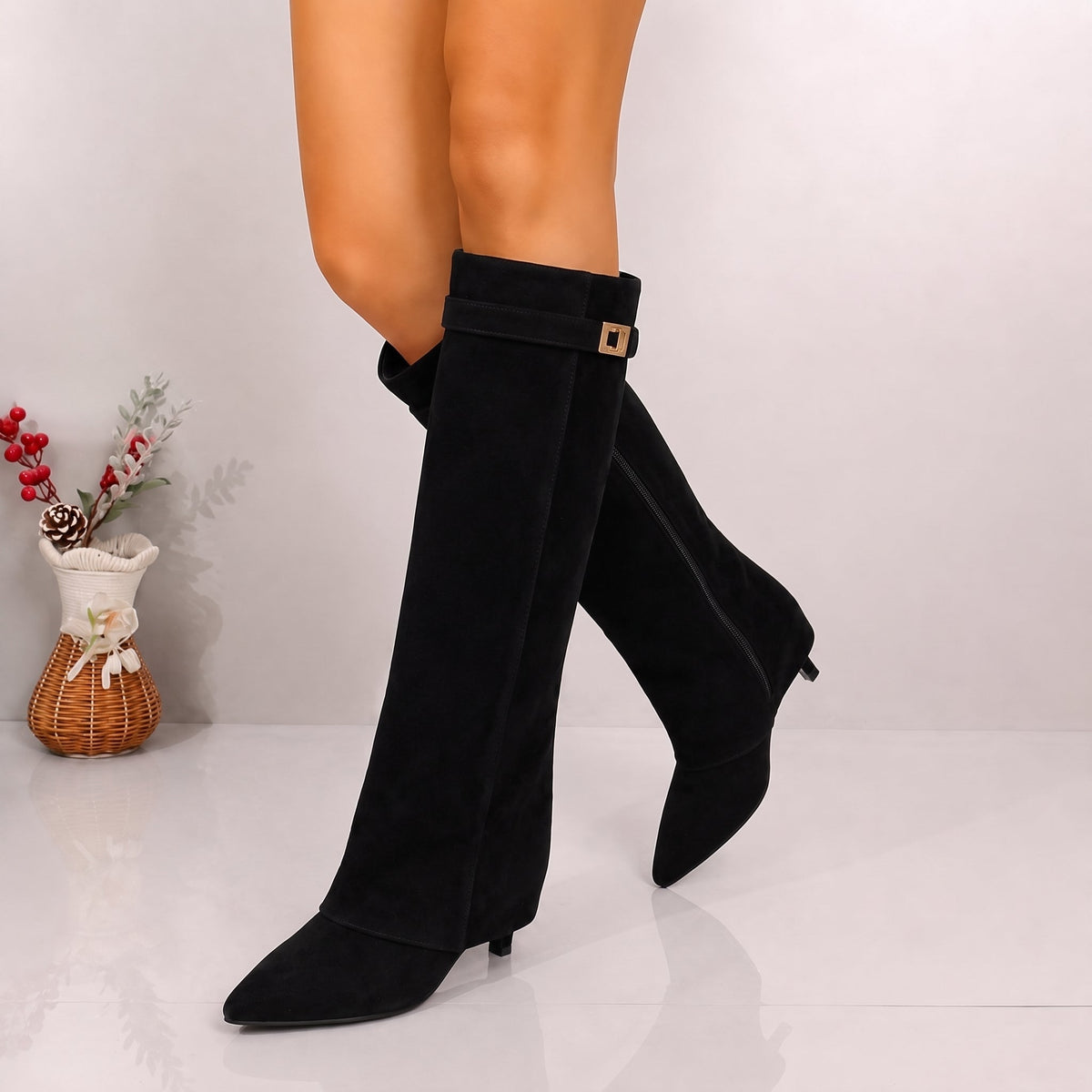 Women's Knee-High Boots | Pointed Toe & Fold-Over Cuff