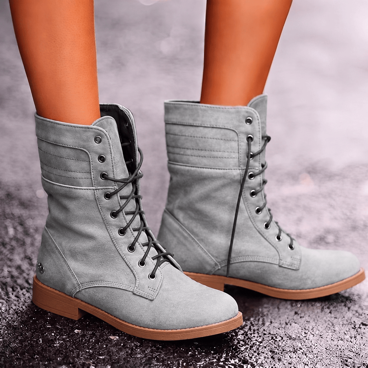 Women's Lace-Up Combat Boots Ankle Support Low Heel