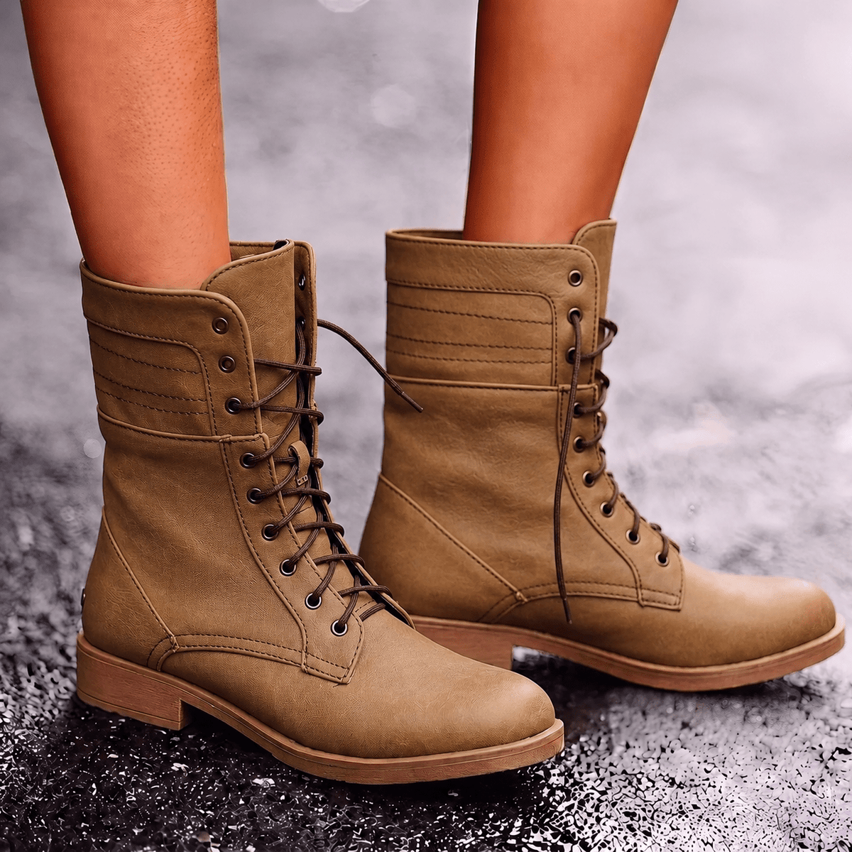 Women's Lace-Up Combat Boots Ankle Support Low Heel