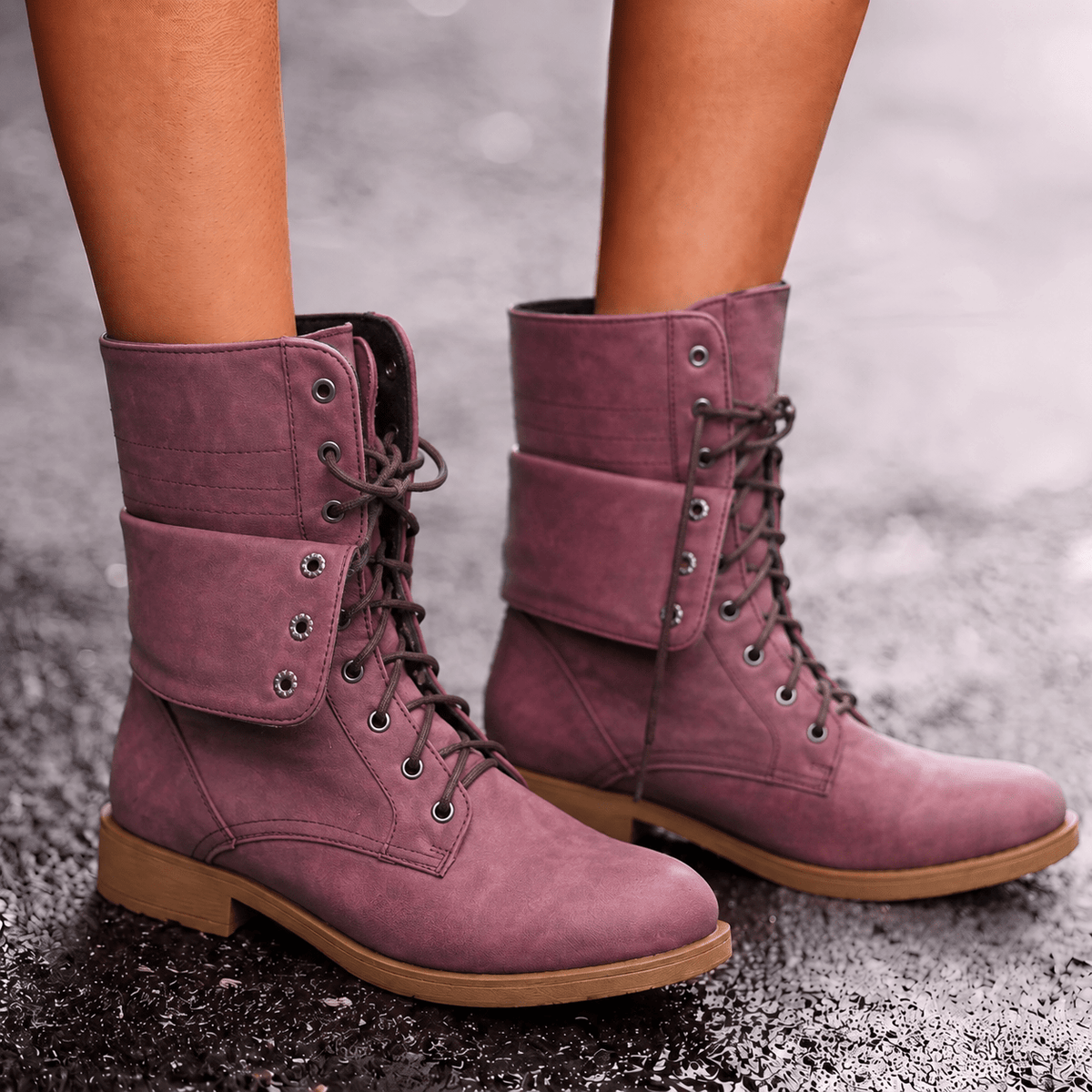 Women's Lace-Up Combat Boots Ankle Support Low Heel