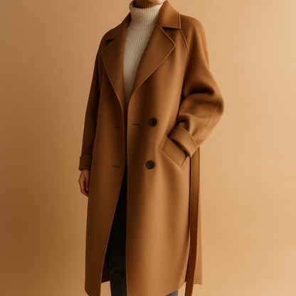 Women's Long Double-Breasted Coat - Cozy Lining for Chic Occasions