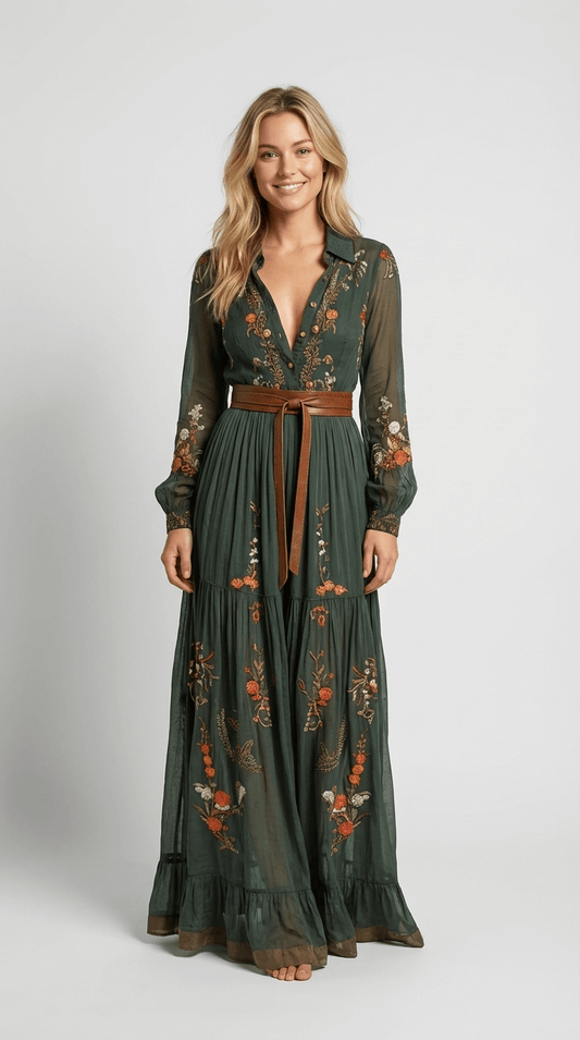 Women's Long Dress | Belted Boho Maxi Style
