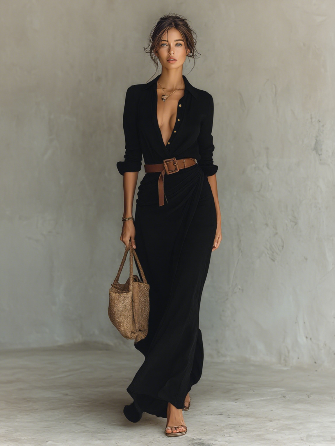 Women's Long Dress | Elegant Wrap Style & Belted Waist