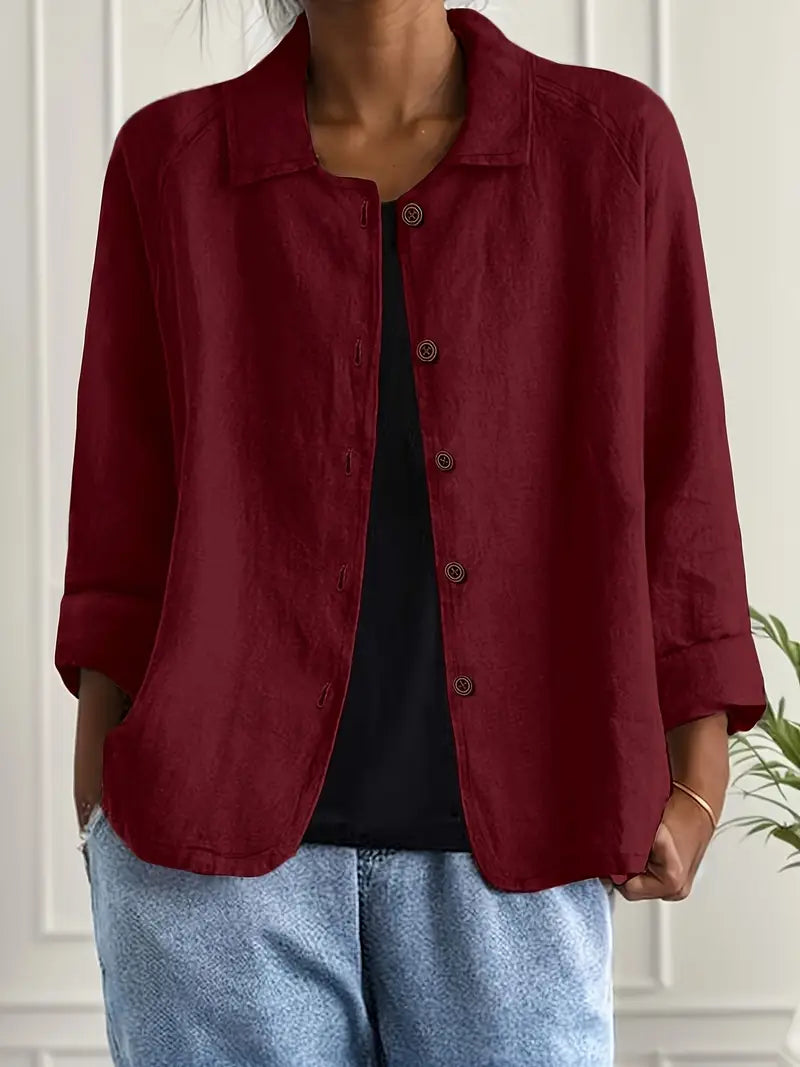 Women's Long Sleeve Blouse | Relaxed Fit & Roll-Up Sleeve