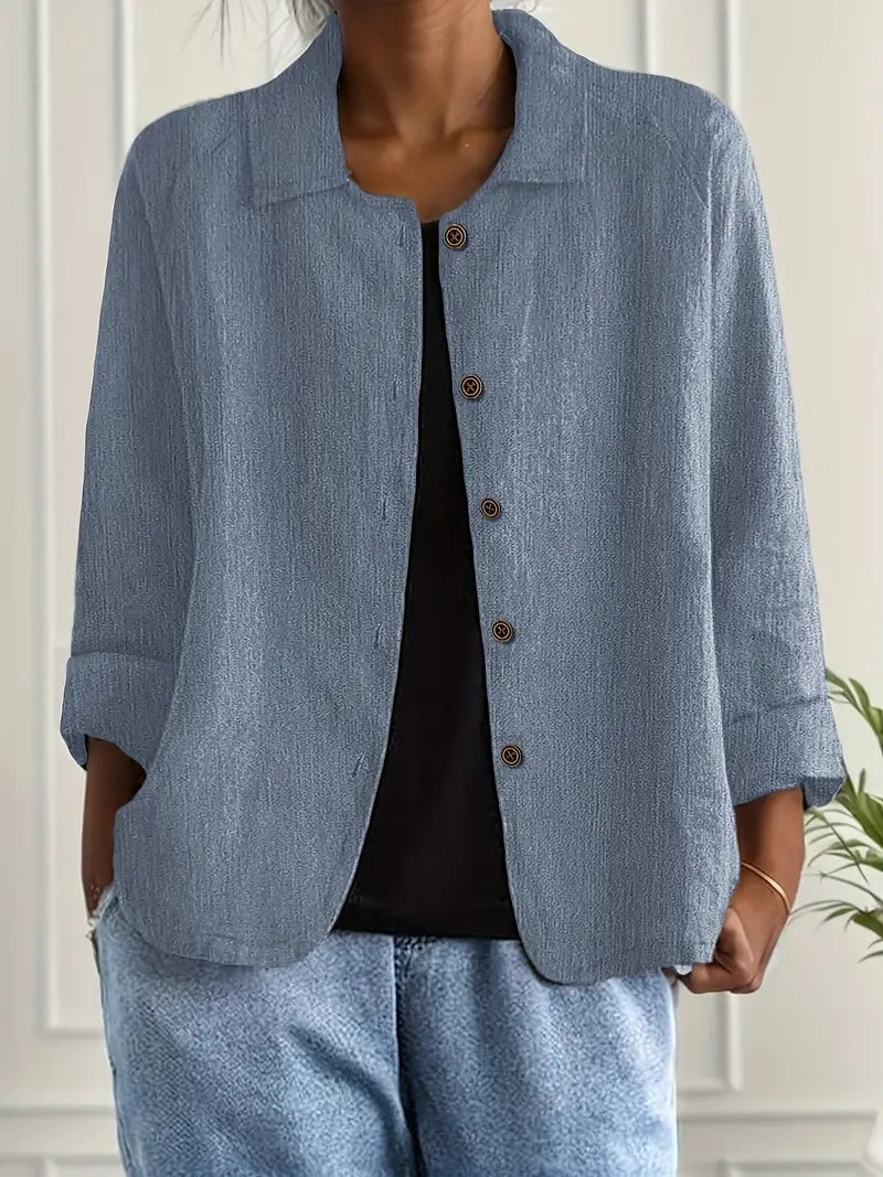 Women's Long Sleeve Blouse | Relaxed Fit & Roll-Up Sleeve