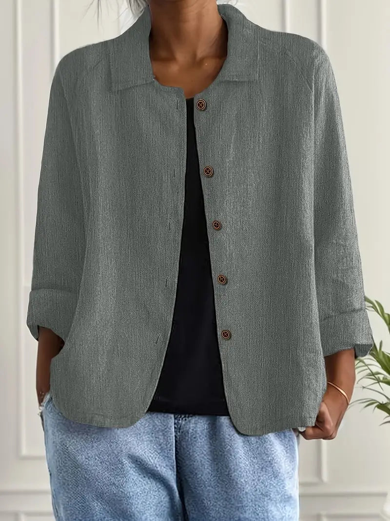 Women's Long Sleeve Blouse | Relaxed Fit & Roll-Up Sleeve