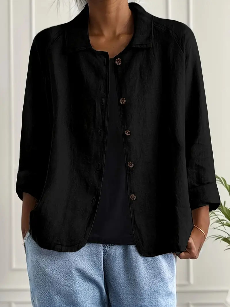Women's Long Sleeve Blouse | Relaxed Fit & Roll-Up Sleeve