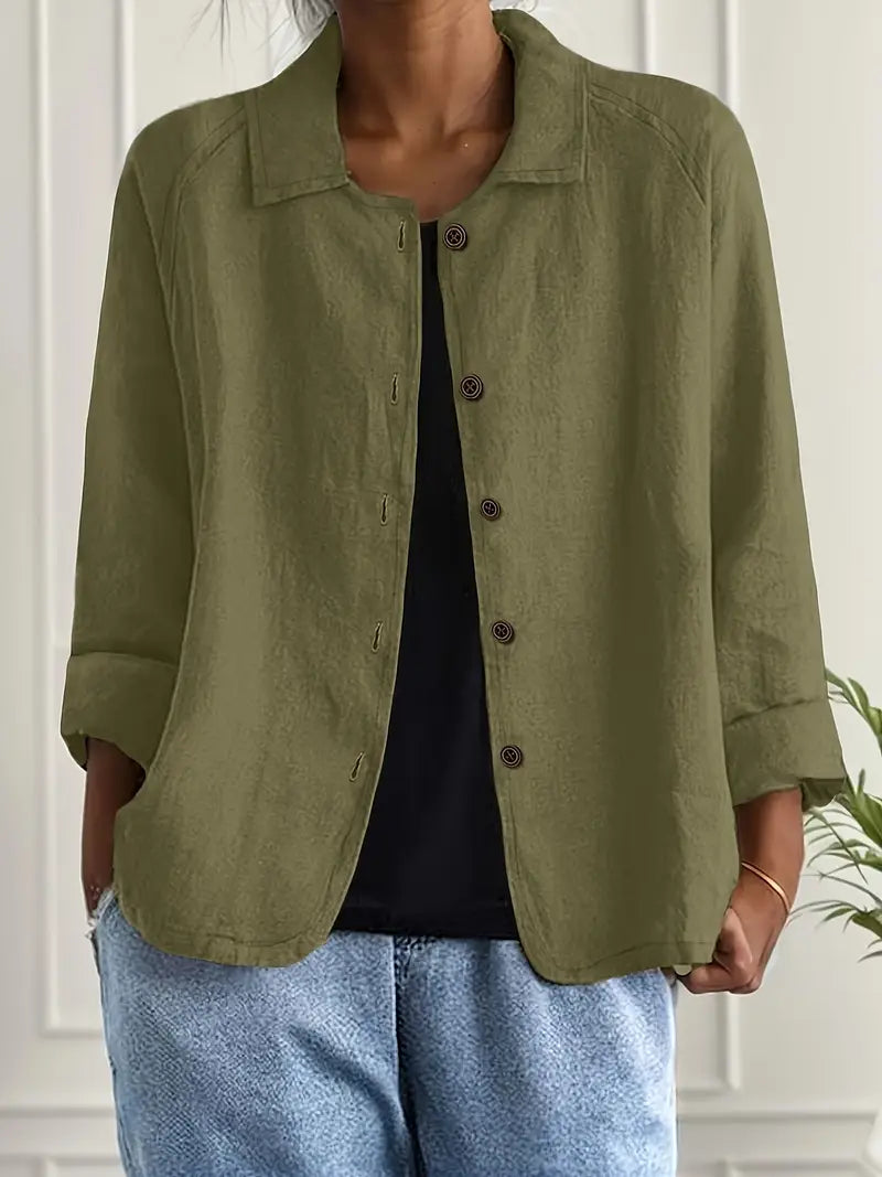 Women's Long Sleeve Blouse | Relaxed Fit & Roll-Up Sleeve