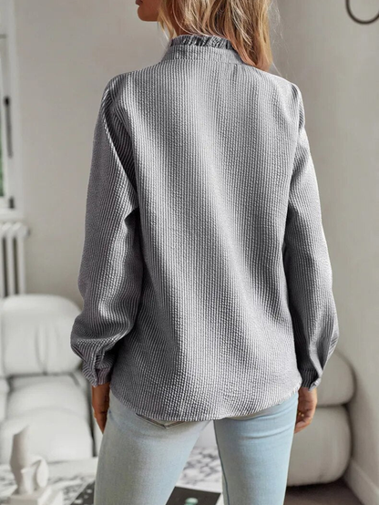 Women's Long Sleeve Blouse | Ruffle Front Button