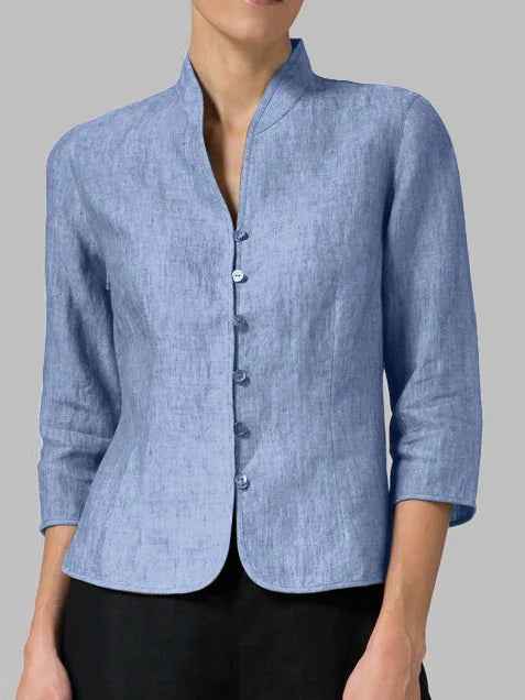 Women's Long Sleeve Blouse | Stand Collar Button-Up