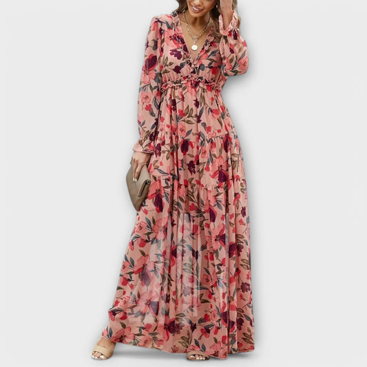 Women's Long Sleeve Dress | Floral V-Neck Maxi