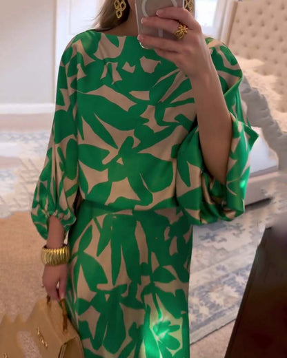 Women's Long Sleeve Dress | Printed Flowing Midi