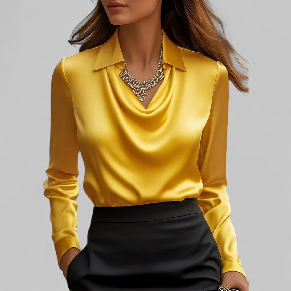 Women's Long Sleeve Top | Draped Collar & Regular Fit