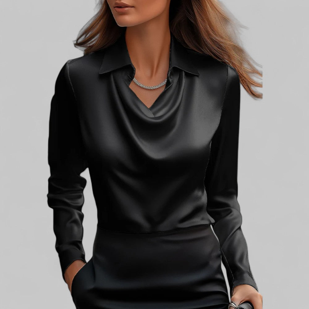 Women's Long Sleeve Top | Draped Collar & Regular Fit