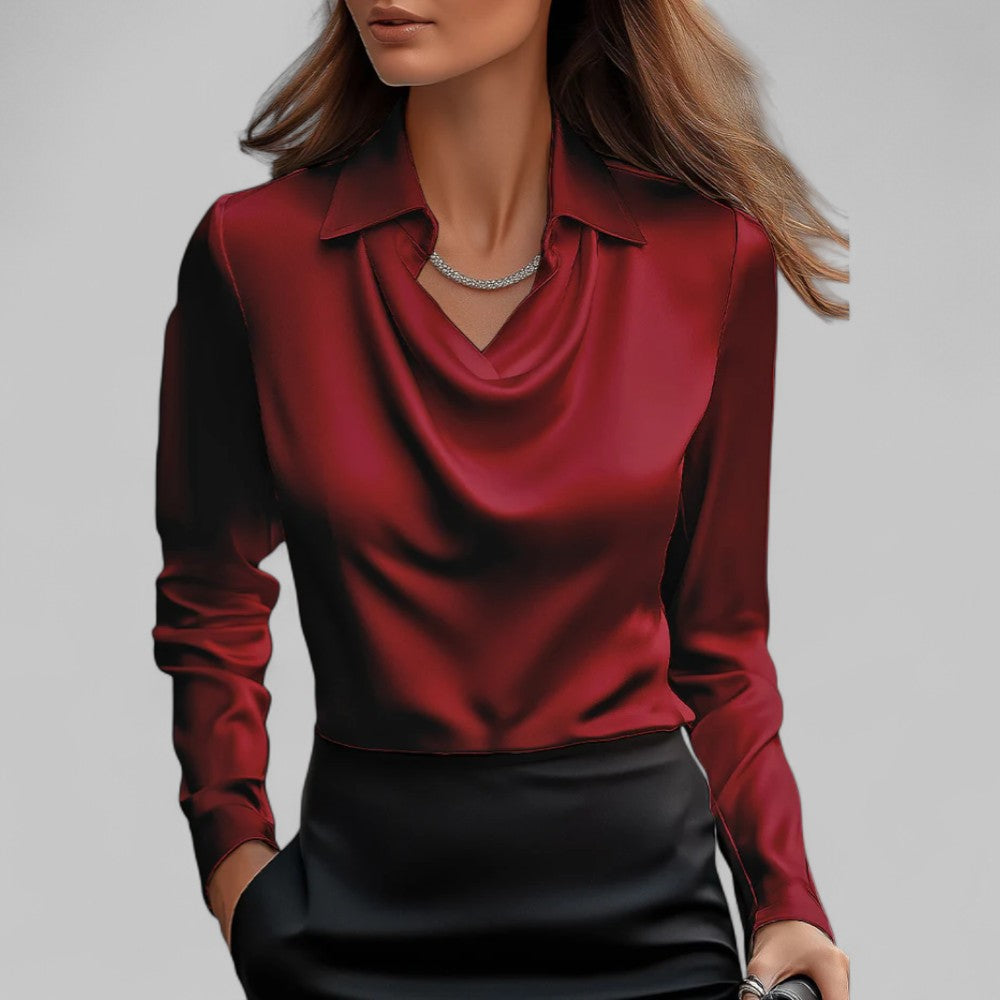 Women's Long Sleeve Top | Draped Collar & Regular Fit