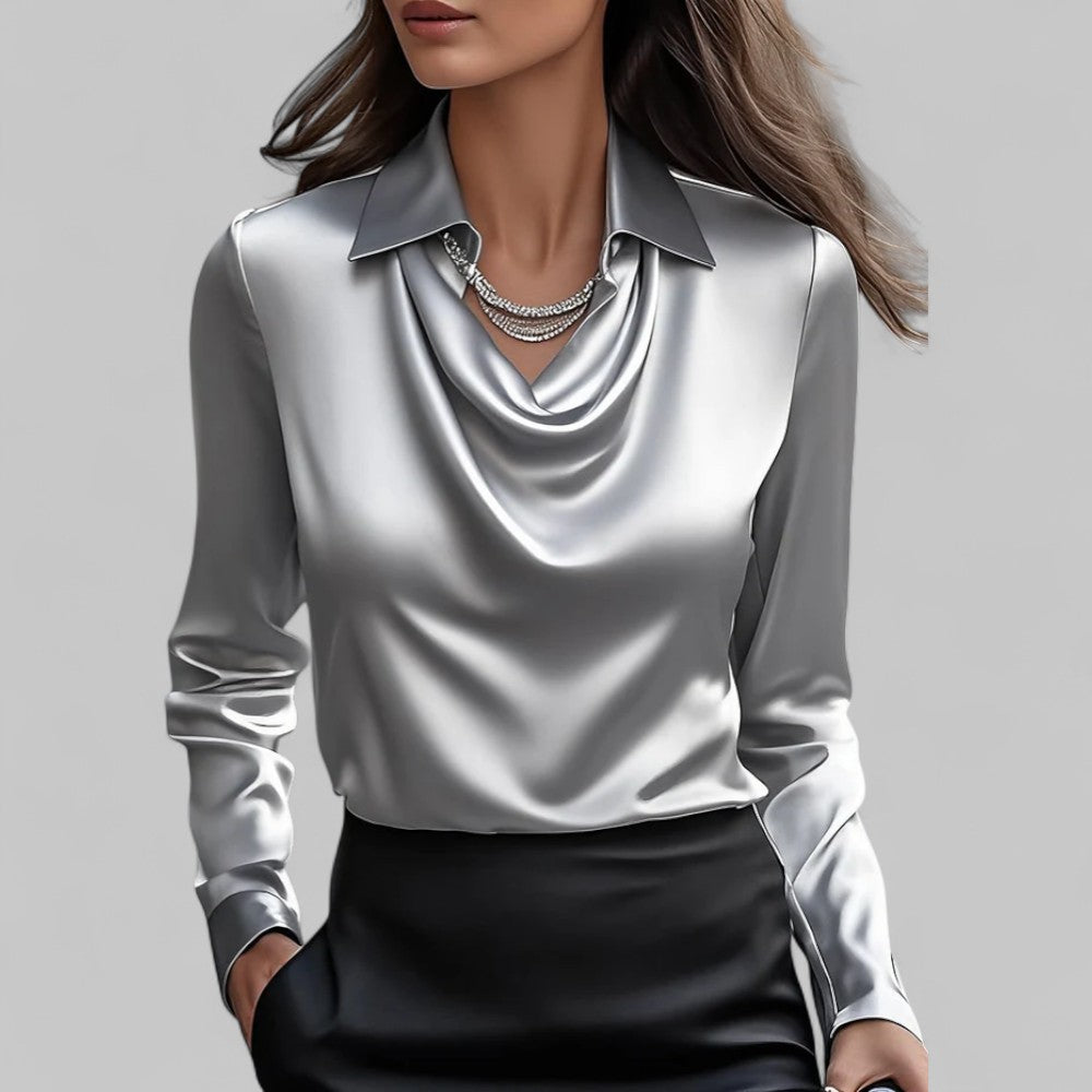 Women's Long Sleeve Top | Draped Collar & Regular Fit