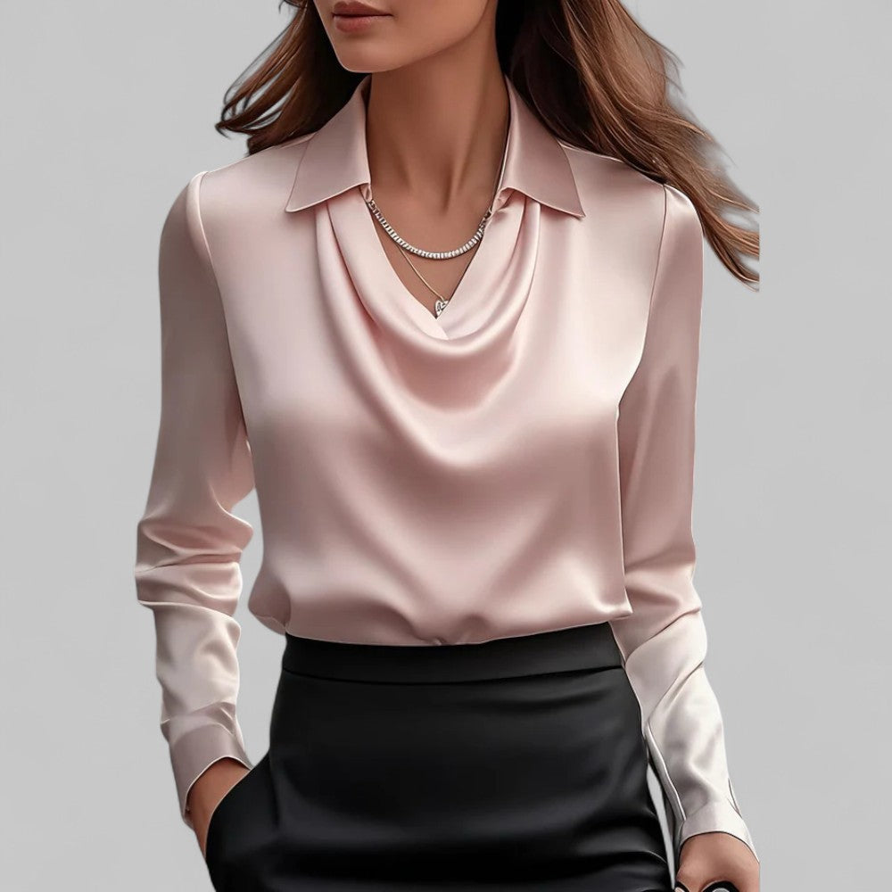 Women's Long Sleeve Top | Draped Collar & Regular Fit