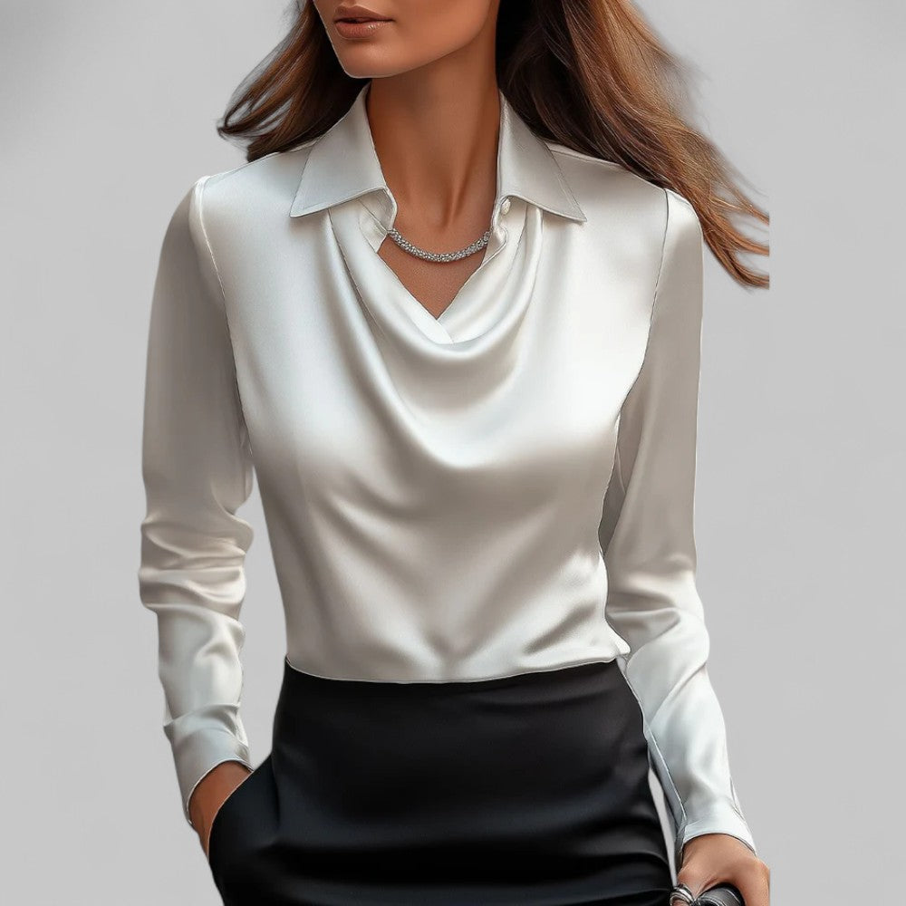 Women's Long Sleeve Top | Draped Collar & Regular Fit