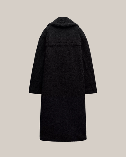 Women's Long Teddy Coat - Cozy Winter Outerwear with Chic Lapel Collar