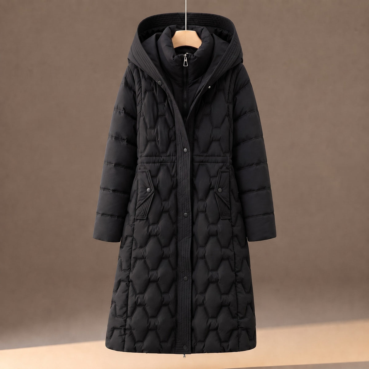 Women's Longline Puffer Coat Hooded Quilted Winter Jacket