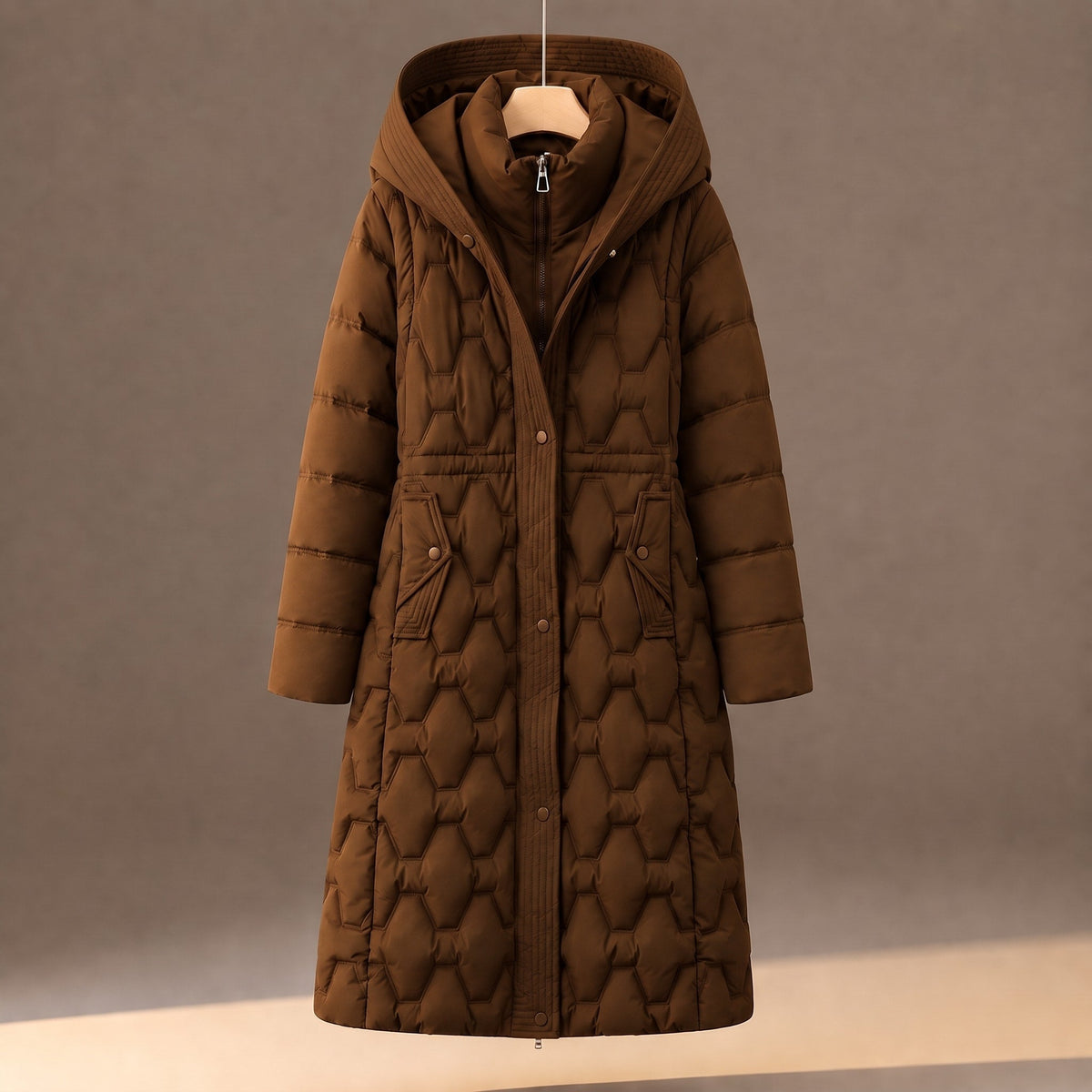 Women's Longline Puffer Coat Hooded Quilted Winter Jacket