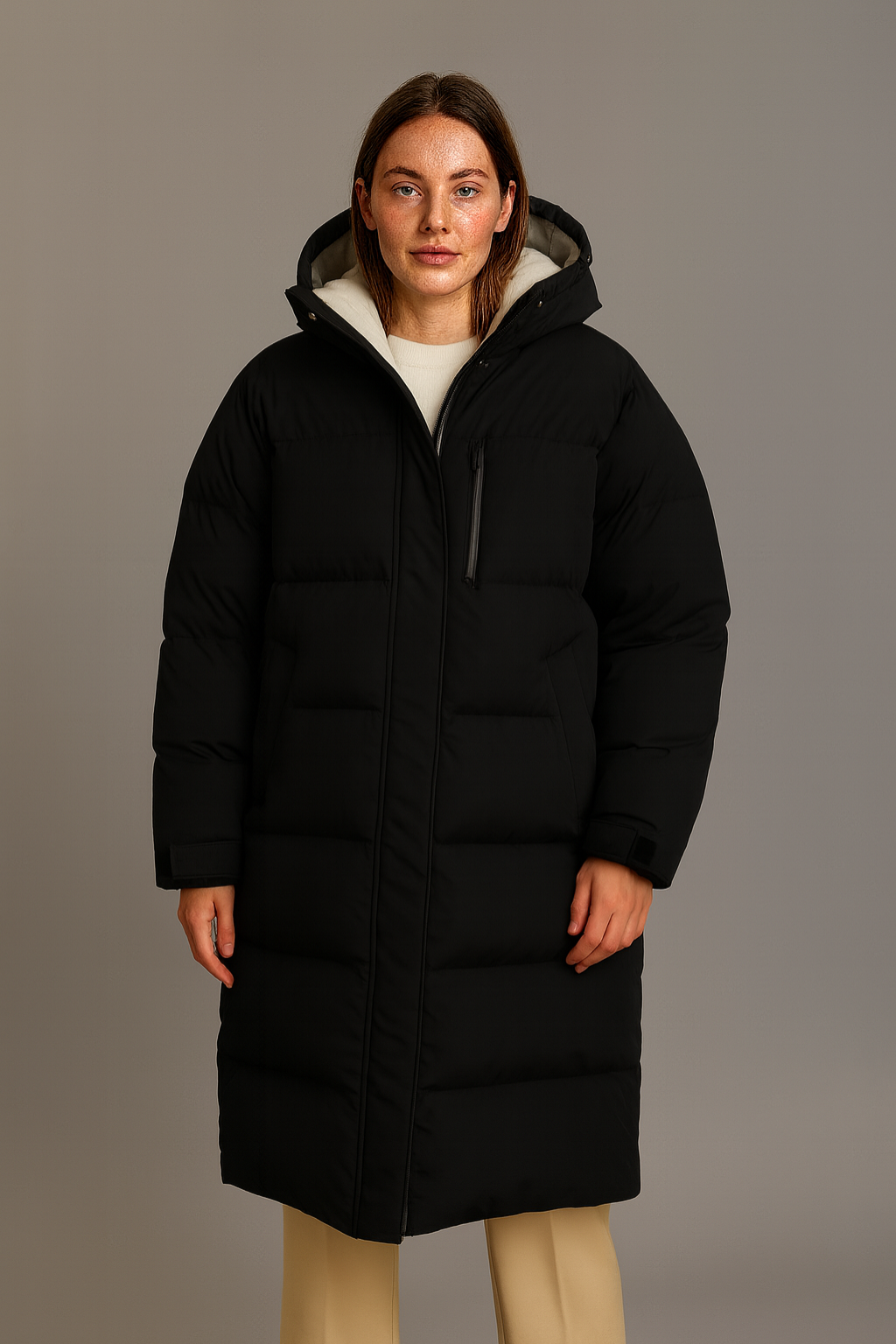 Women's Hooded Longline Puffer Coat for Winter Adventures