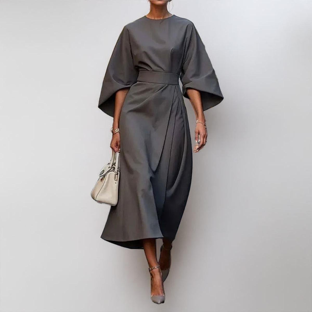 Women's Maxi Dress | Batwing Sleeves & Belted Waist Elegant Silhouette