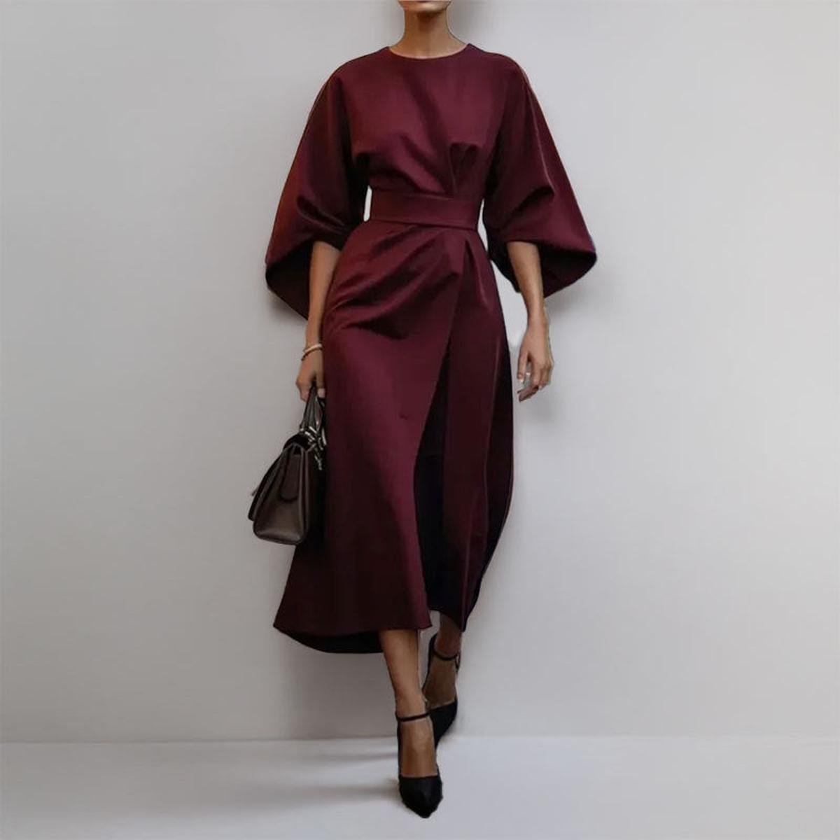 Women's Maxi Dress | Batwing Sleeves & Belted Waist Elegant Silhouette