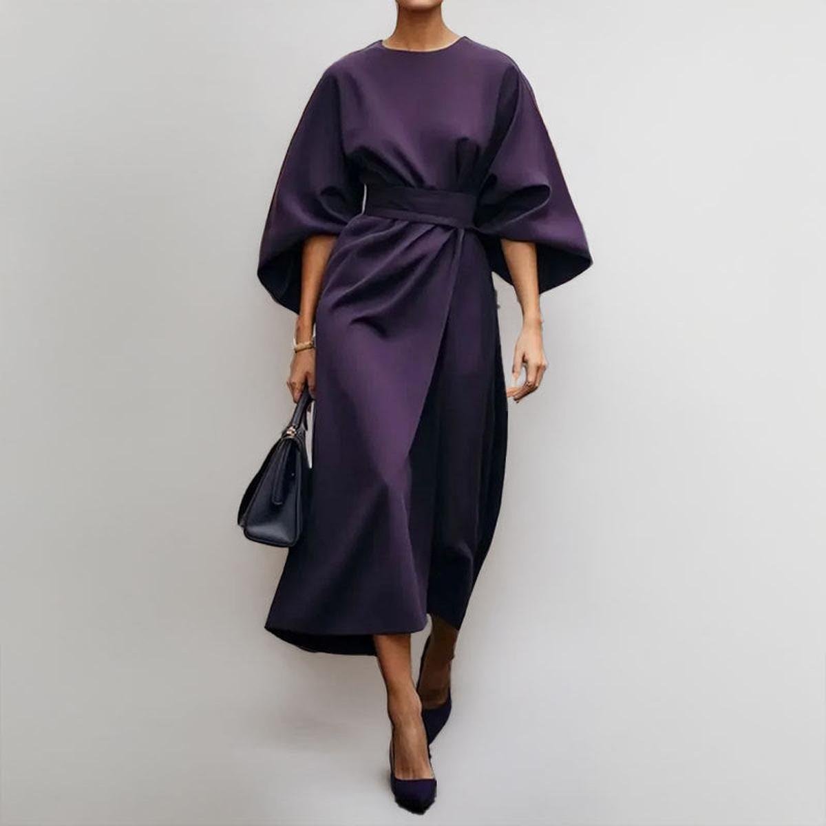 Women's Maxi Dress | Batwing Sleeves & Belted Waist Elegant Silhouette