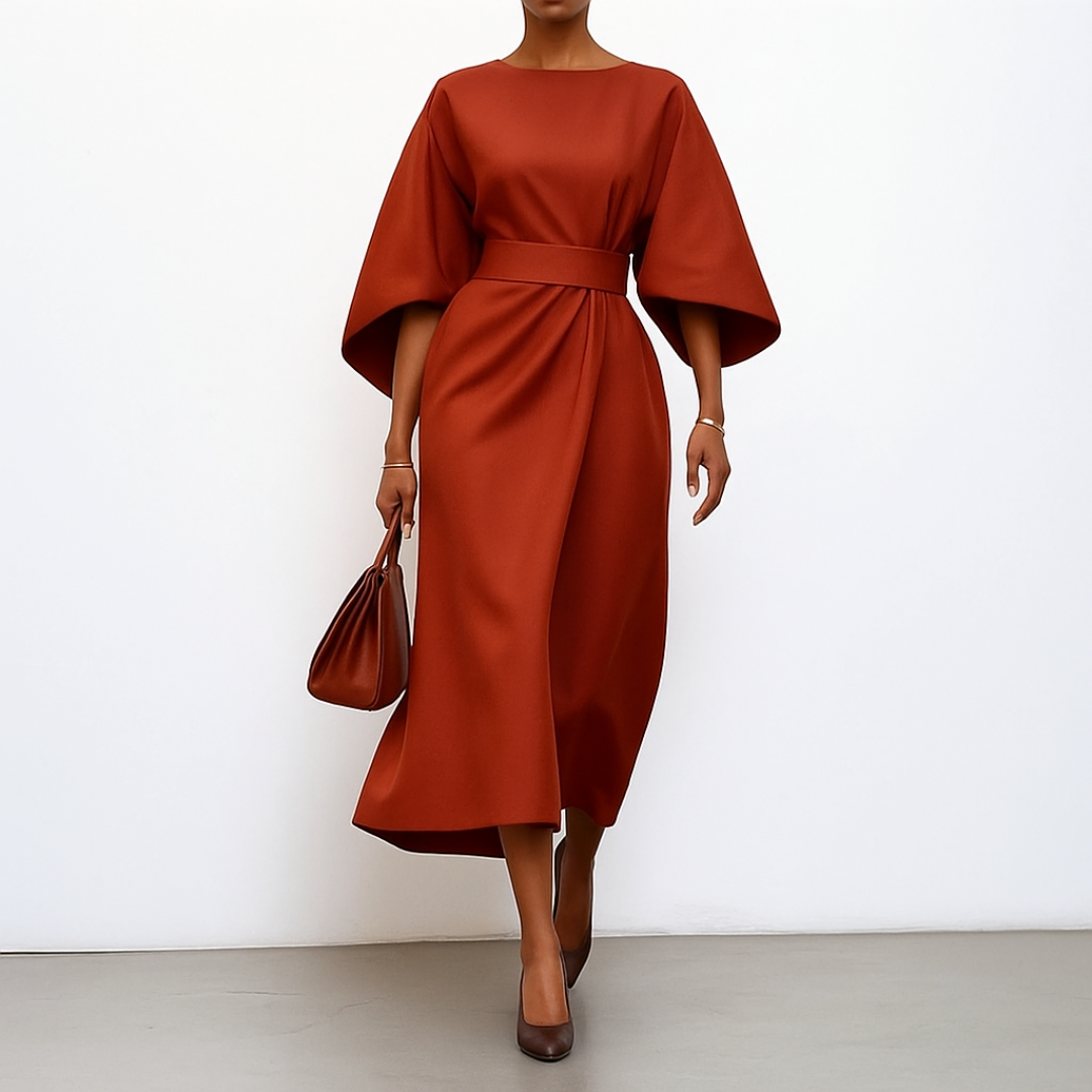 Women's Maxi Dress | Batwing Sleeves & Belted Waist Elegant Silhouette