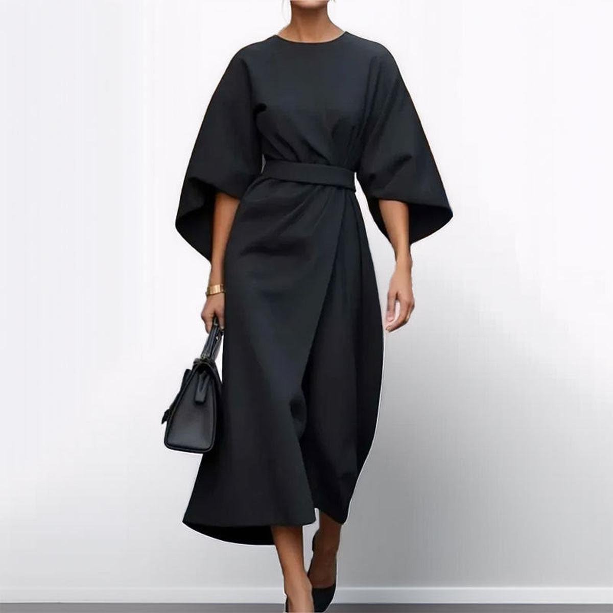 Women's Maxi Dress | Batwing Sleeves & Belted Waist Elegant Silhouette