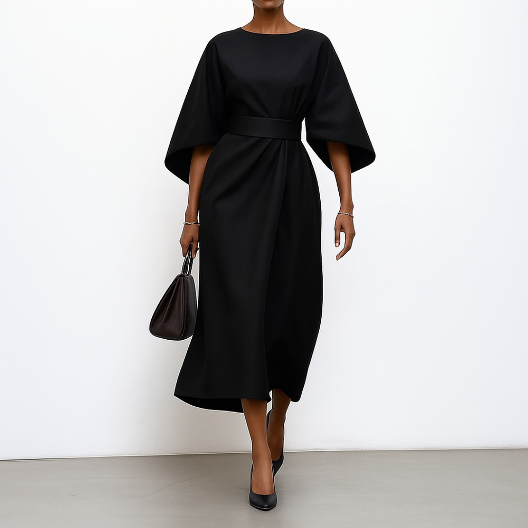 Women's Maxi Dress | Batwing Sleeves & Belted Waist Elegant Silhouette