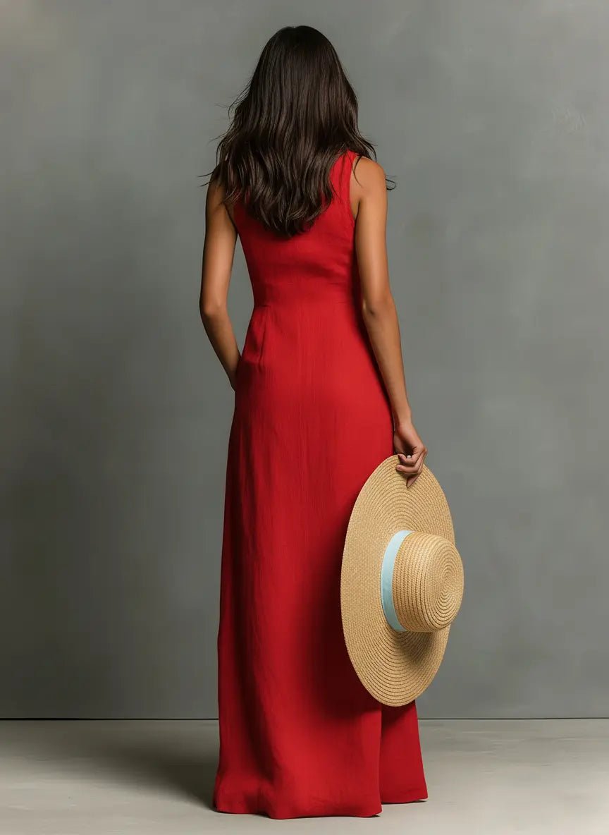 Women's Maxi Dress | Button-Front & Sleeveless Comfort