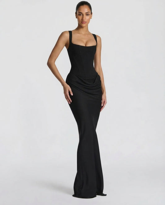 Women's Maxi Dress | Corset Structure & Draped Waist