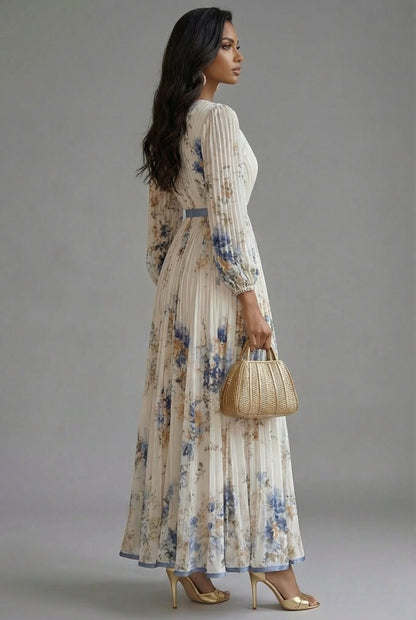 Women's Maxi Dress | Deep V-Neck Pleated Design