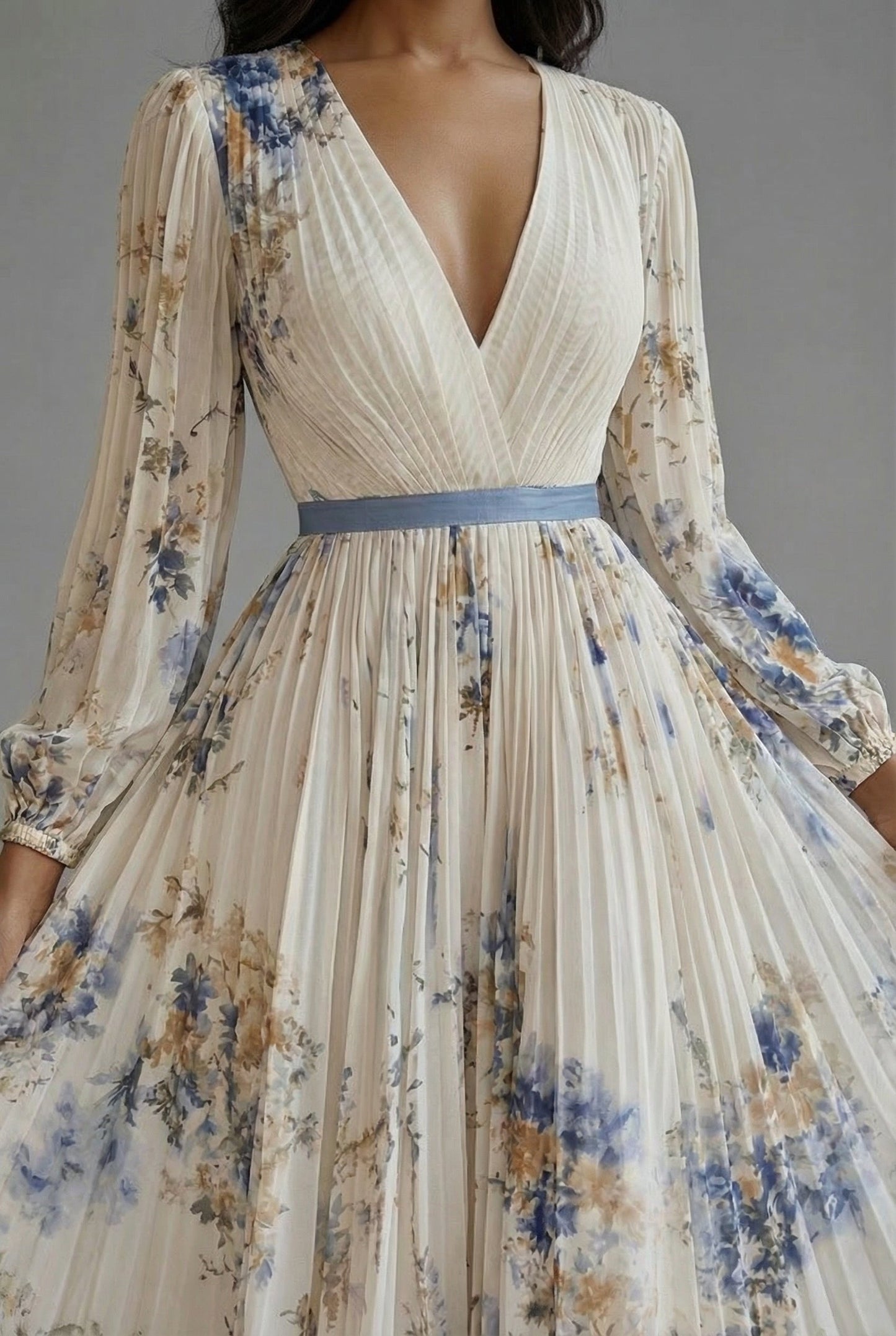 Women's Maxi Dress | Deep V-Neck Pleated Design