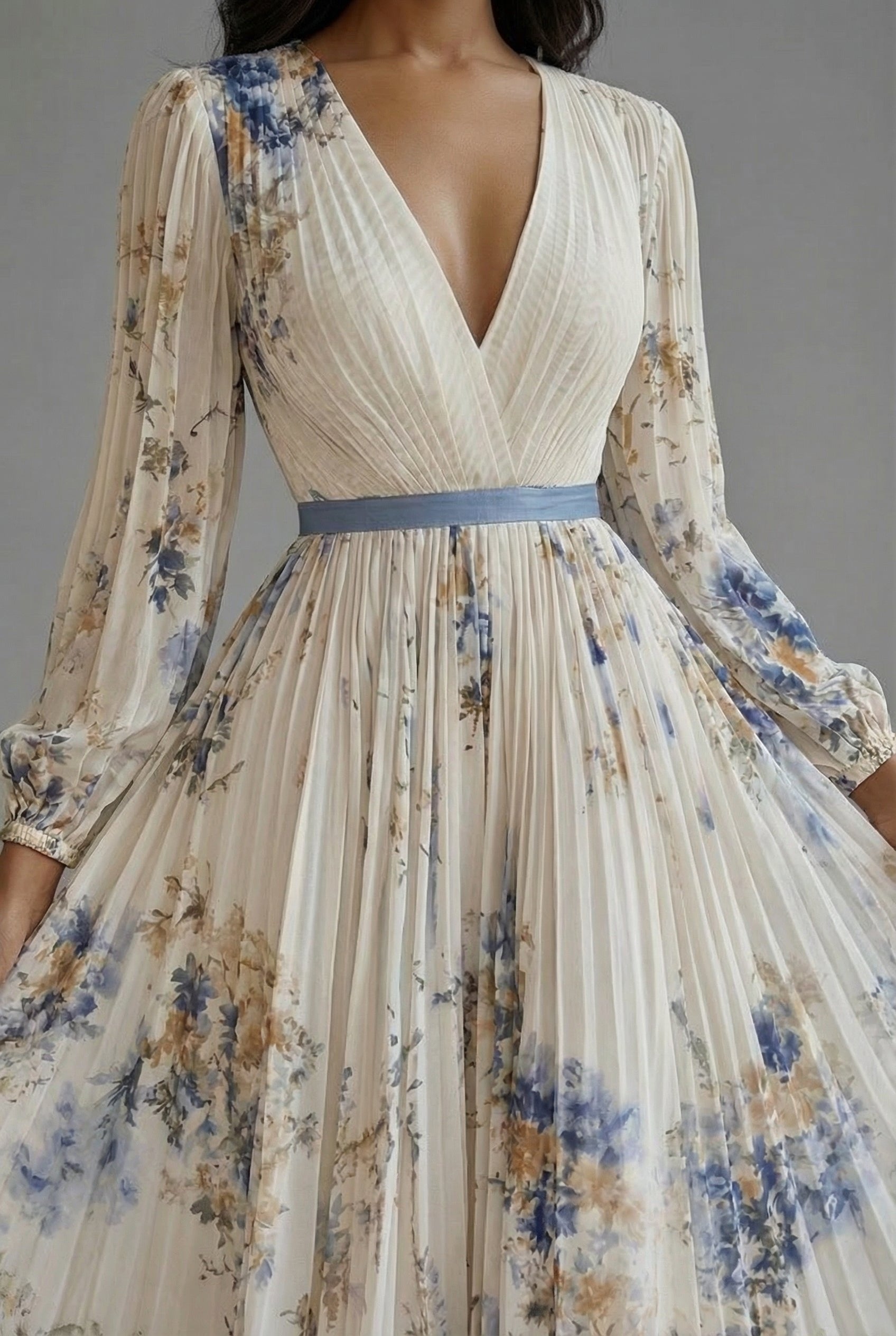 Women's Maxi Dress | Deep V-Neck Pleated Design