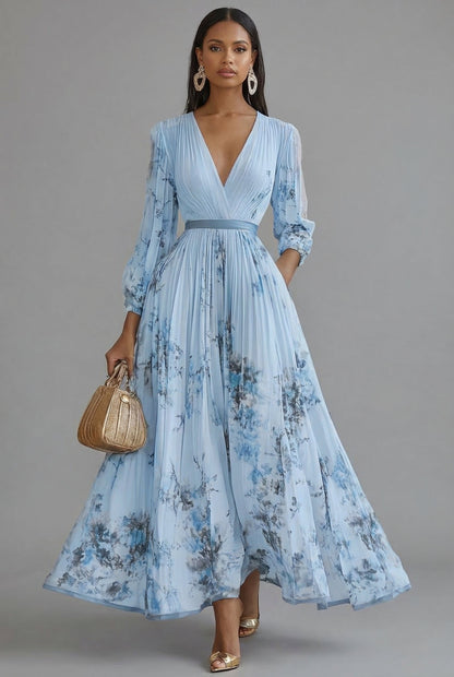 Women's Maxi Dress | Deep V-Neck Pleated Design