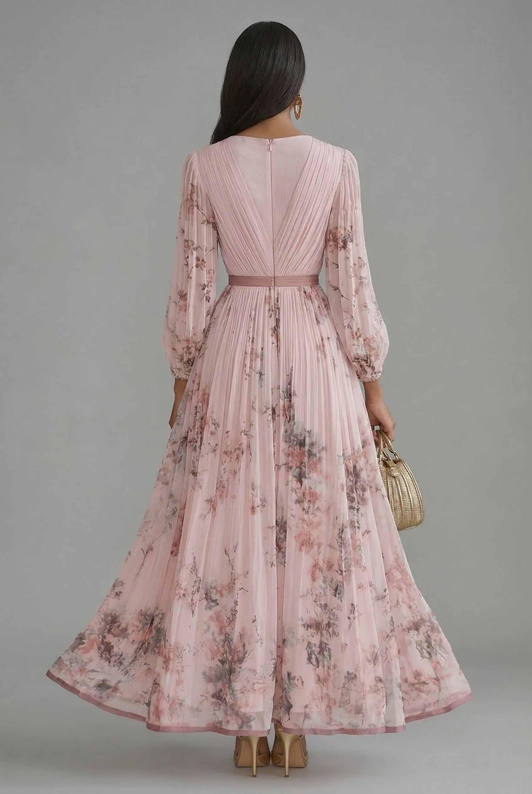 Women's Maxi Dress | Deep V-Neck Pleated Design